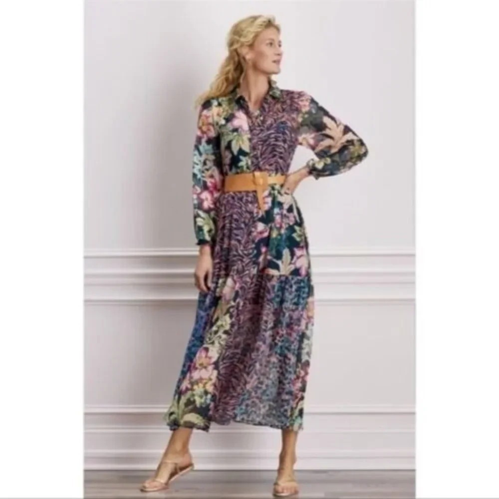 Soft Surroundings Mariquita Maxi ShirtDress Size XL Jungle Cat Boho Eclectic Art